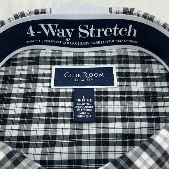 Club Room Performance Slim Fit Long Sleeve - Black/White Plaid - Large - NWT - Picture 3 of 4